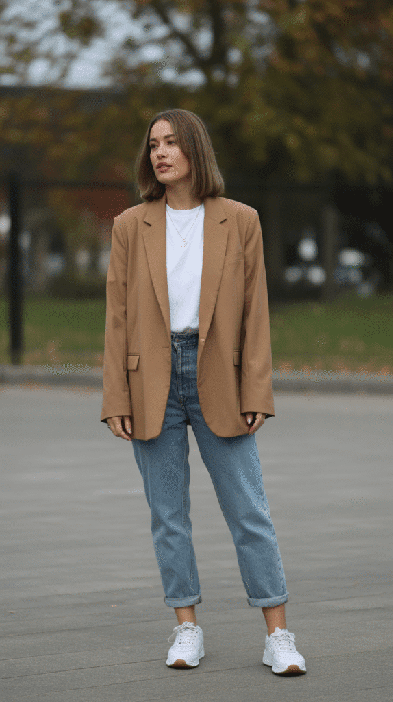 30 Chic Casual Fall Outfits for Women with Jeans 2 Oversized Blazer with Straight-Leg Jeans