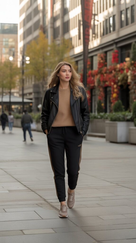 28 Sporty and Stylish Casual Fall Outfits for Women with Sneakers 11 Track Pants with Elevated Essentials