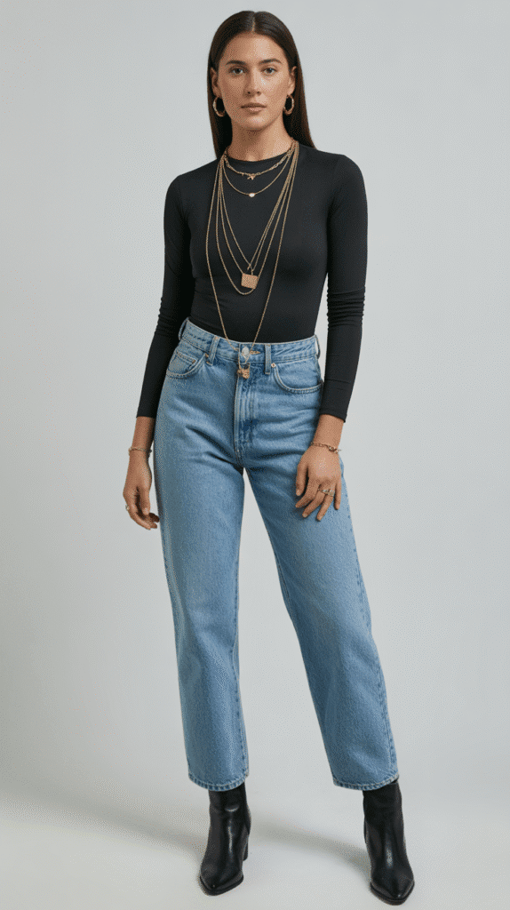 30 Chic Casual Fall Outfits for Women with Jeans 24 Layered Necklaces and Simple Jeans Outfit