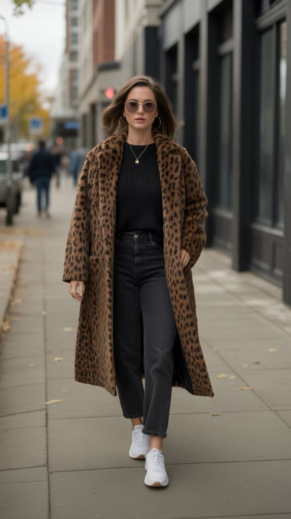 28 Sporty and Stylish Casual Fall Outfits for Women with Sneakers 27 Statement Coat with Minimal Everything Else