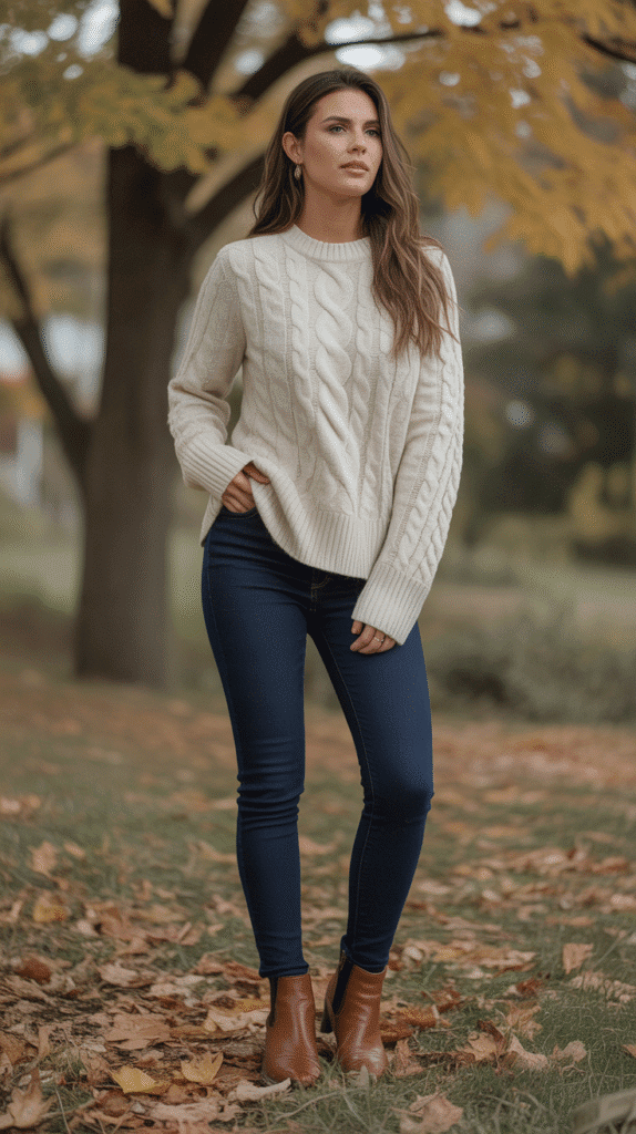 30 Chic Casual Fall Outfits for Women with Jeans 1 Classic Sweater and Skinny Jeans Combo