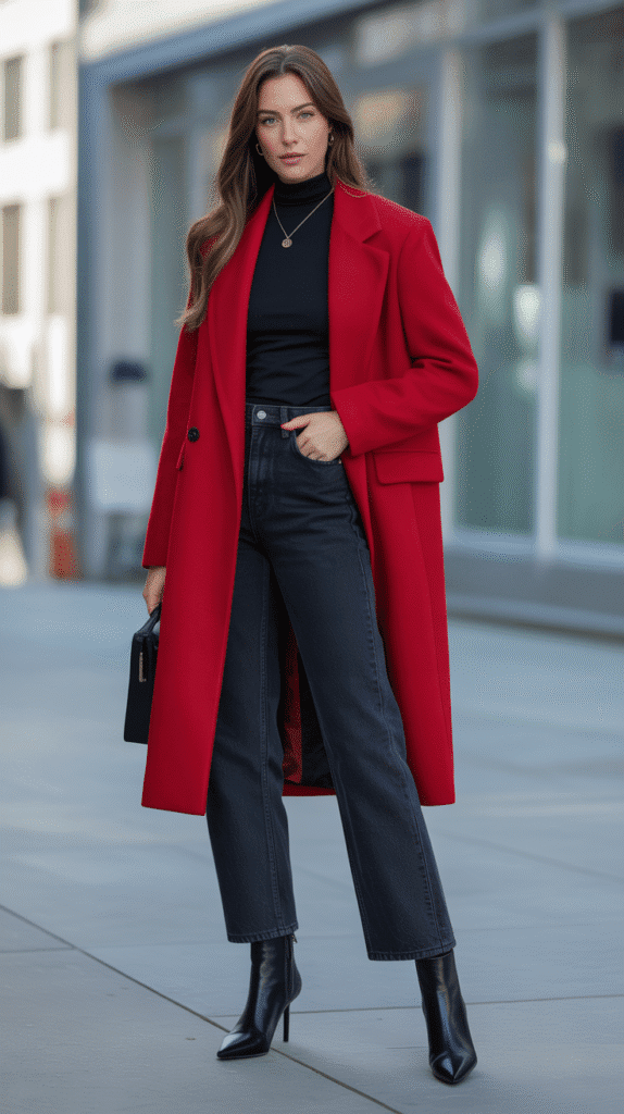 30 Chic Casual Fall Outfits for Women with Jeans 23 Statement Coat and Straight Jeans