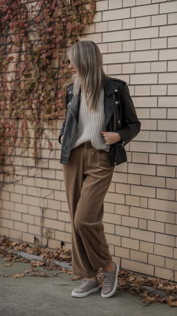 28 Sporty and Stylish Casual Fall Outfits for Women with Sneakers 28 Mixed Textures for Visual Depth