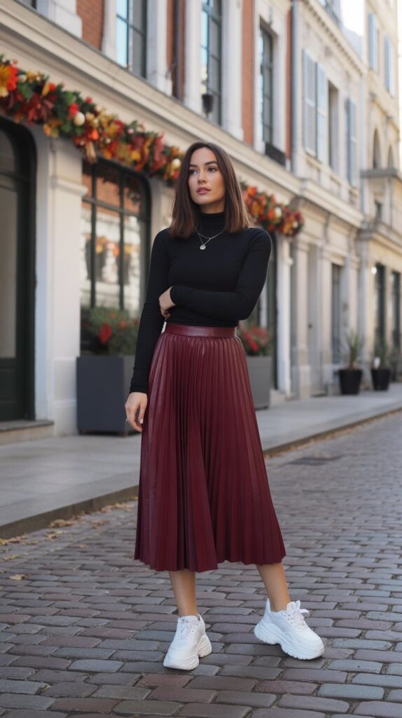 28 Sporty and Stylish Casual Fall Outfits for Women with Sneakers 3 Midi Skirt Meets Sneakers for Unexpected Elegance