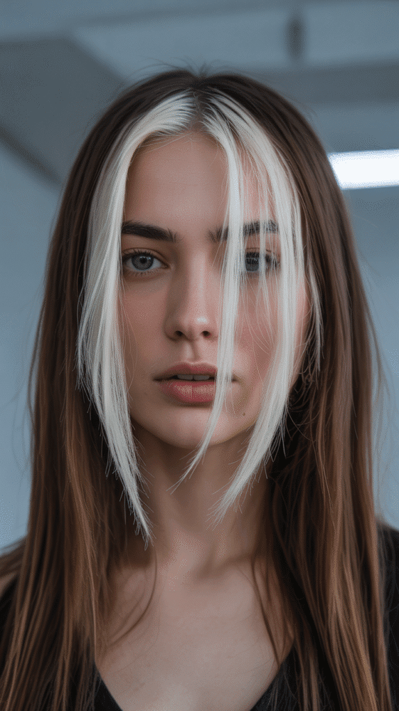 30 Chic Brunette with Highlights and a Money Piece Styles 5 Ash Brown Base with Icy Blonde Money Piece