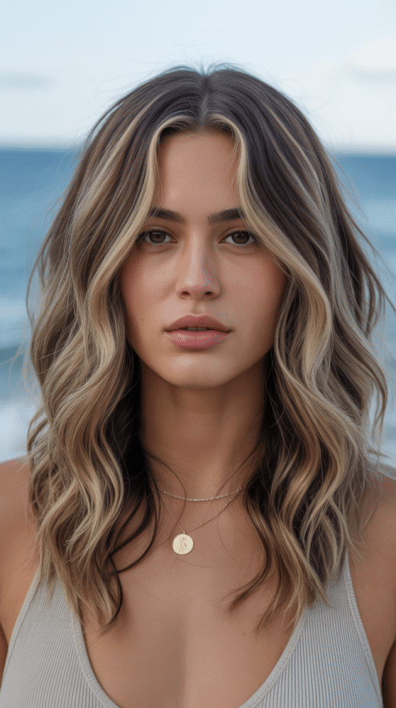 30 Chic Brunette with Highlights and a Money Piece Styles 30 Ash Brown with Sandy Blonde Highlights and Subtle Money Piece