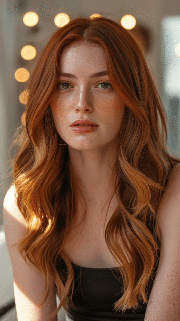 30 Chic Brunette with Highlights and a Money Piece Styles 10 Auburn Brown with Copper Highlights and Strawberry Blonde Money Piece