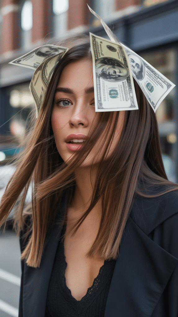 30 Chic Brunette with Highlights and a Money Piece Styles 19 Brunette with Peekaboo Highlights and Bold Money Piece