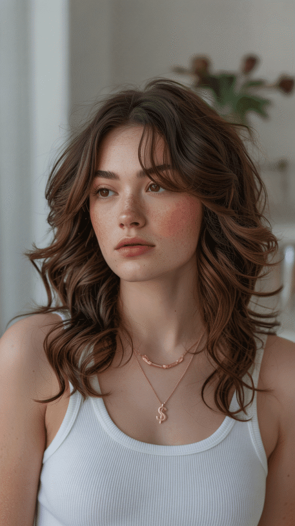 30 Chic Brunette with Highlights and a Money Piece Styles 15 Chocolate Cherry Brown with Subtle Rose Gold Money Piece