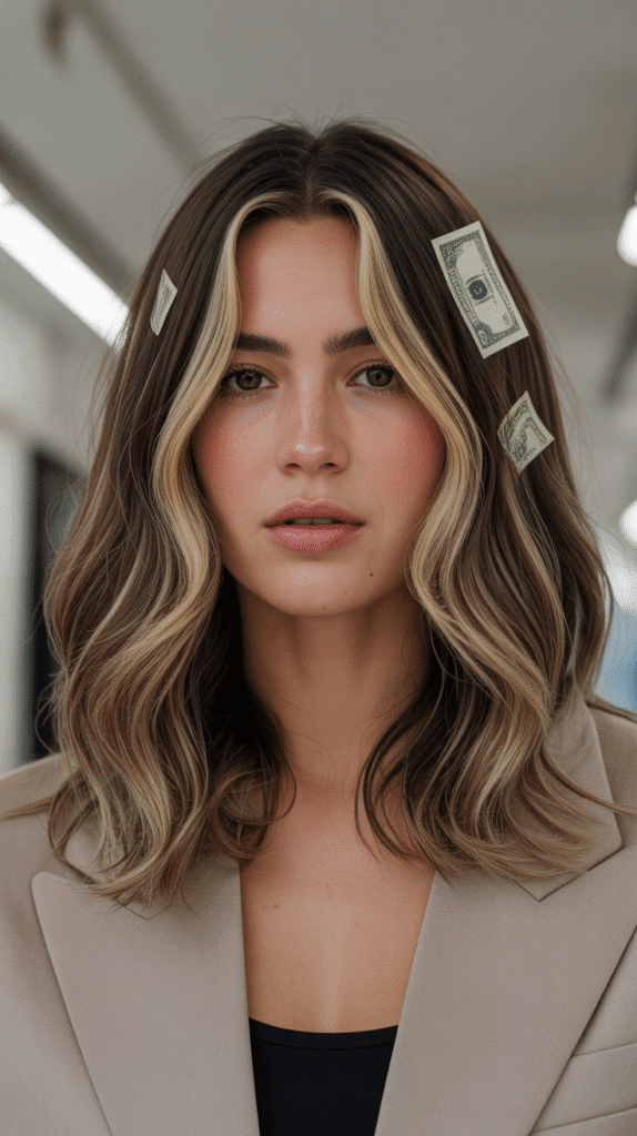 30 Chic Brunette with Highlights and a Money Piece Styles 11 Cool-Toned Brown with Beige Blonde Highlights and Money Piece