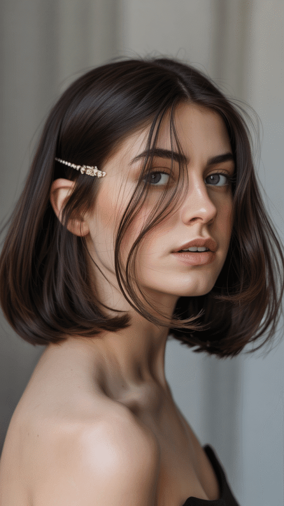 30 Chic Brunette with Highlights and a Money Piece Styles 25 Dark Chocolate with Babylights and Delicate Money Piece