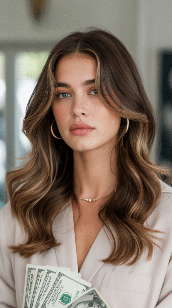 30 Chic Brunette with Highlights and a Money Piece Styles 8 Milk Chocolate Brown with Butterscotch Highlights and Money Piece