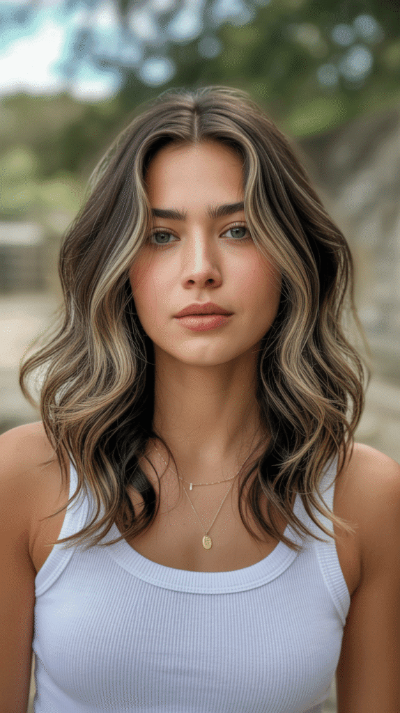 30 Chic Brunette with Highlights and a Money Piece Styles 12 Dimensional Brunette with Babylights and Subtle Money Piece