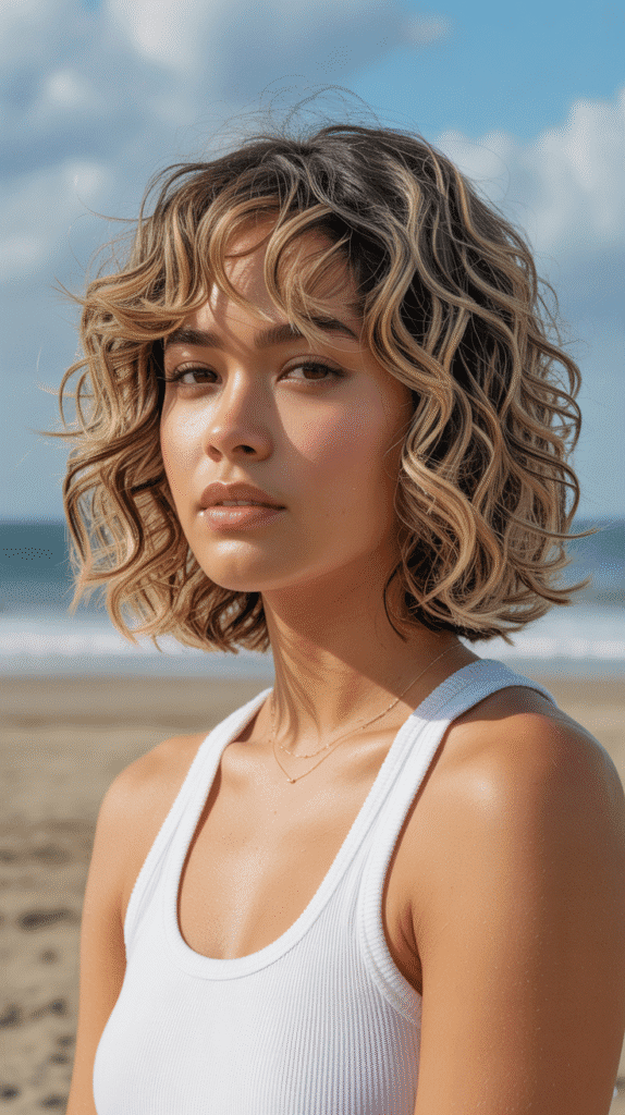 Long Bob with Curtain Bangs and Beach Waves