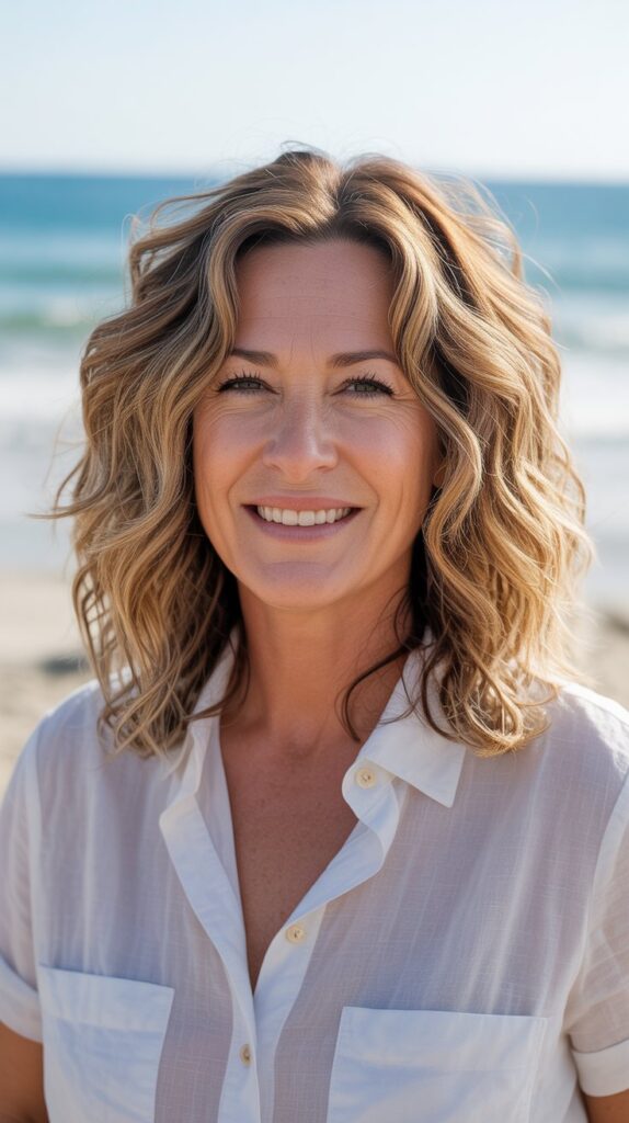 Top 30+ Medium Length Hairstyles for Thin Fine Hair Over 50 12 Tousled Midi Cut with Beachy Waves