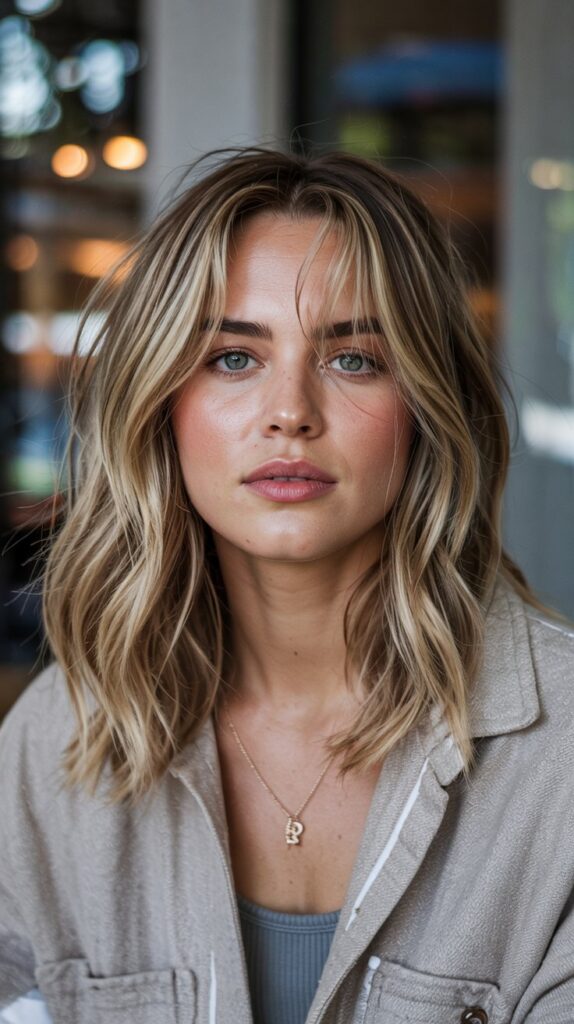  Tousled Long Bob with Curtain Bangs