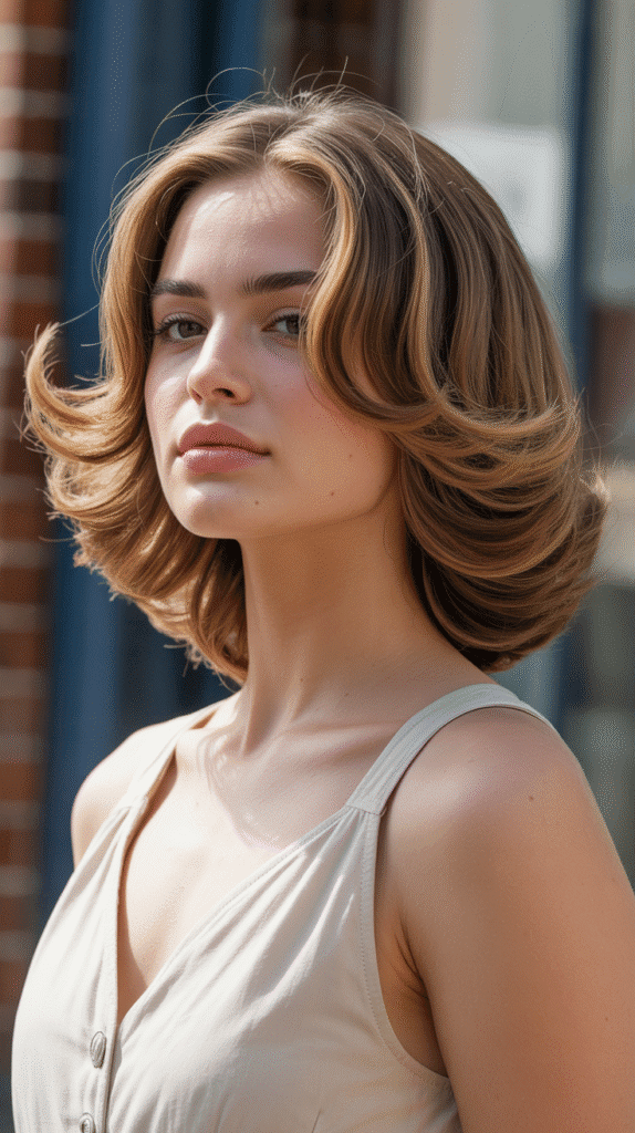 Top 27+ Slimming Hairstyles For Round Faces to Boost Confidence 9 Shoulder-Length Hair with Outward Flipped Ends