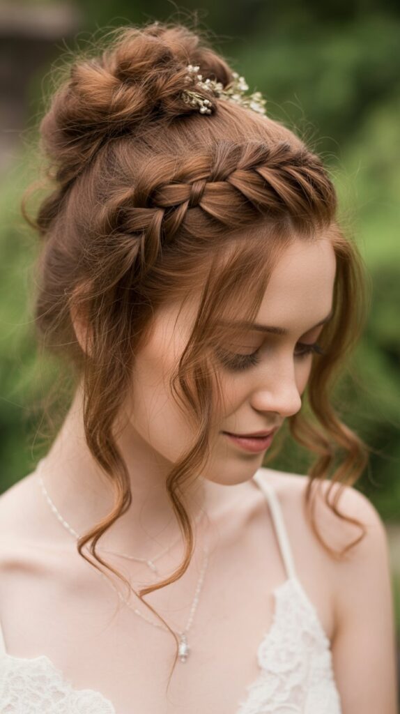 30+ Romantic Bridesmaid Updo Hairstyles with Braid 5 Waterfall Braid Half-Up Bun