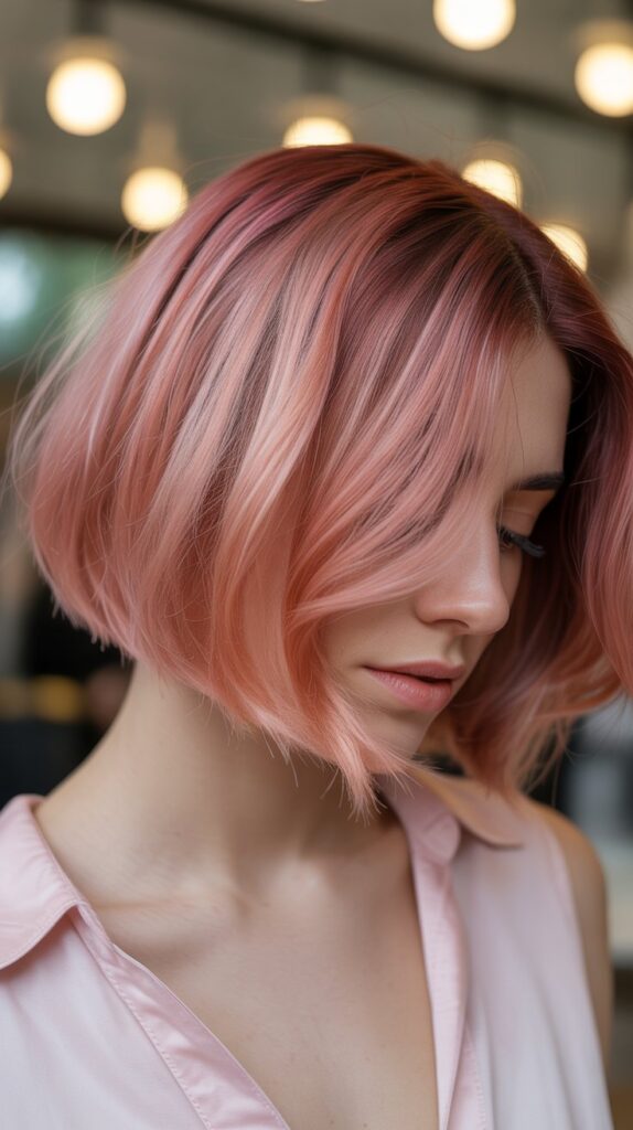 33 Chic Balayage Angled Bob Hairstyles 25 Balayage Bob with Rose Gold Tones