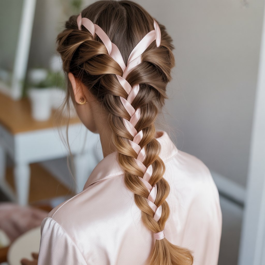  Side Braid with Ribbon Woven Through