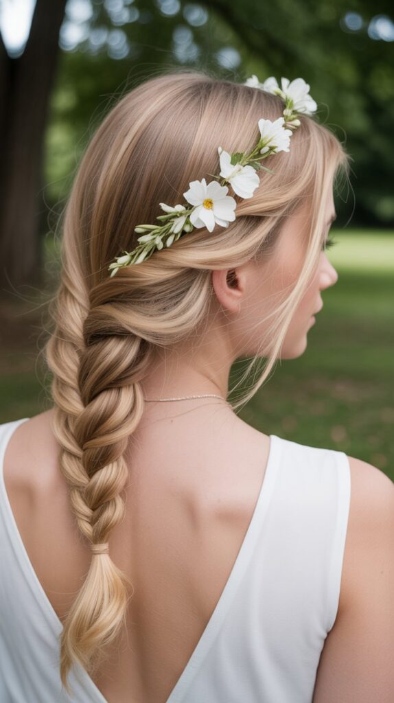 27 Greasy Hair Hairstyles with a Headband 13 Waterfall Braid with Floral Headband