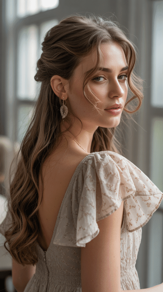 27+ Easy Wedding Guest Hairstyles for Long Hair 10 Messy Low Bun with Face-Framing Pieces