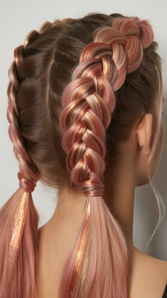 French Braid Pigtails with Rose Gold