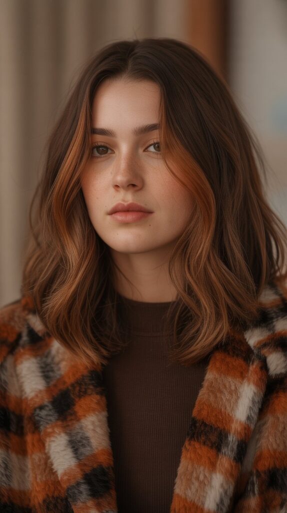 36 Gorgeous Lowlights for Medium Length Brown Hair on Brunettes 25 . Autumn Leaf Lowlights