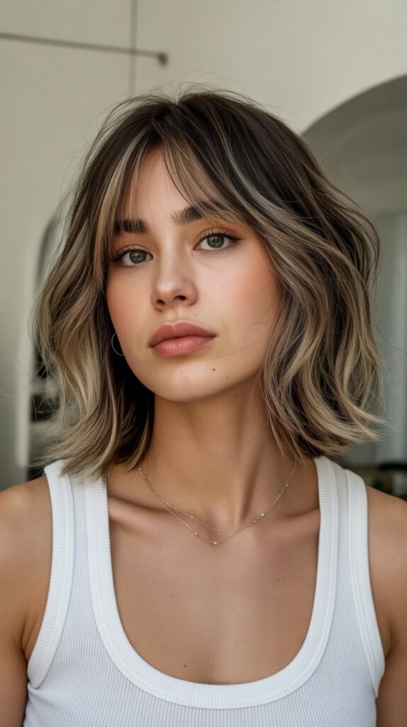 Shaggy Long Bob with Textured Curtain Bangs
