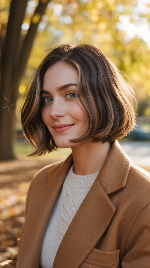 27+ Trendy Lowlights for Short Brown Hair on Brunettes 24 4. Seasonal Transition Lowlights