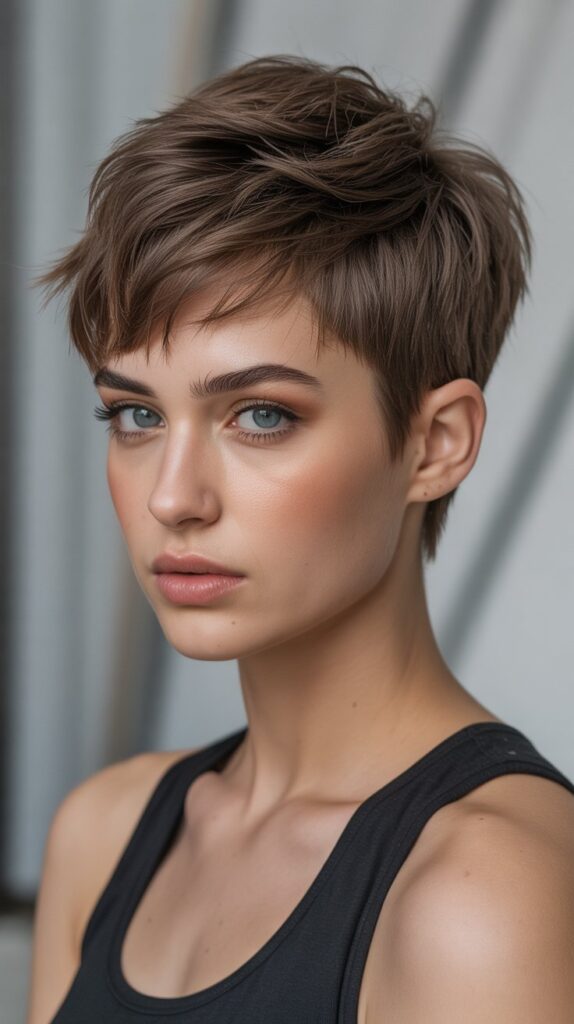 Top 30+ Expert Approved Hairstyles for Thin Hair and Round Faces 15 Choppy Pixie with Textured Top