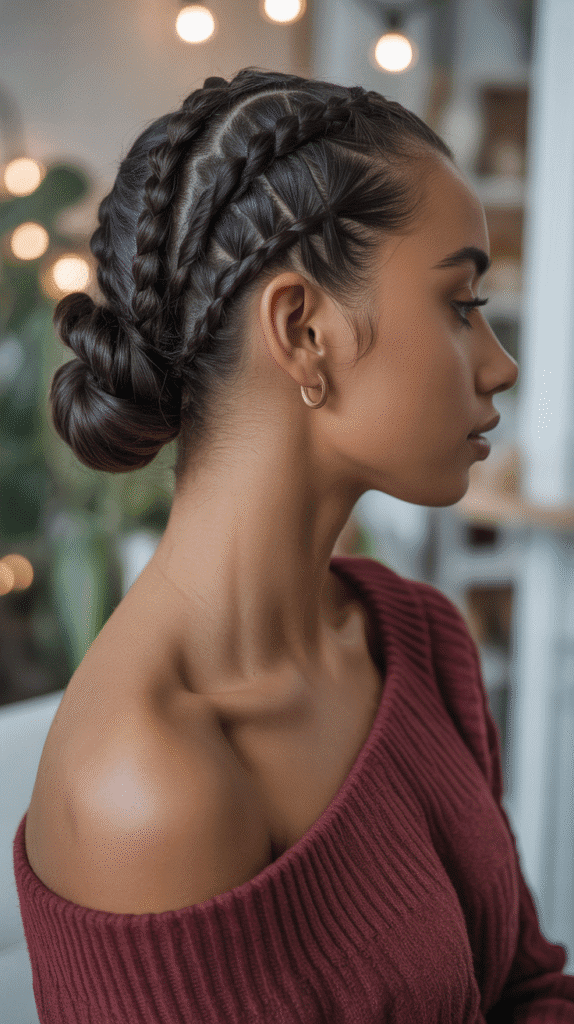 33 Easy and Simple Cute Winter Hairstyles 27 Side Bun with Twists