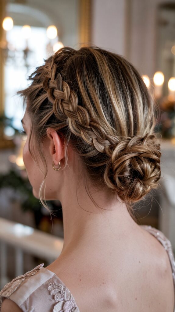 30 Chic Winter Hair Braids for Short Hair 24 Braid-Wrapped Bun