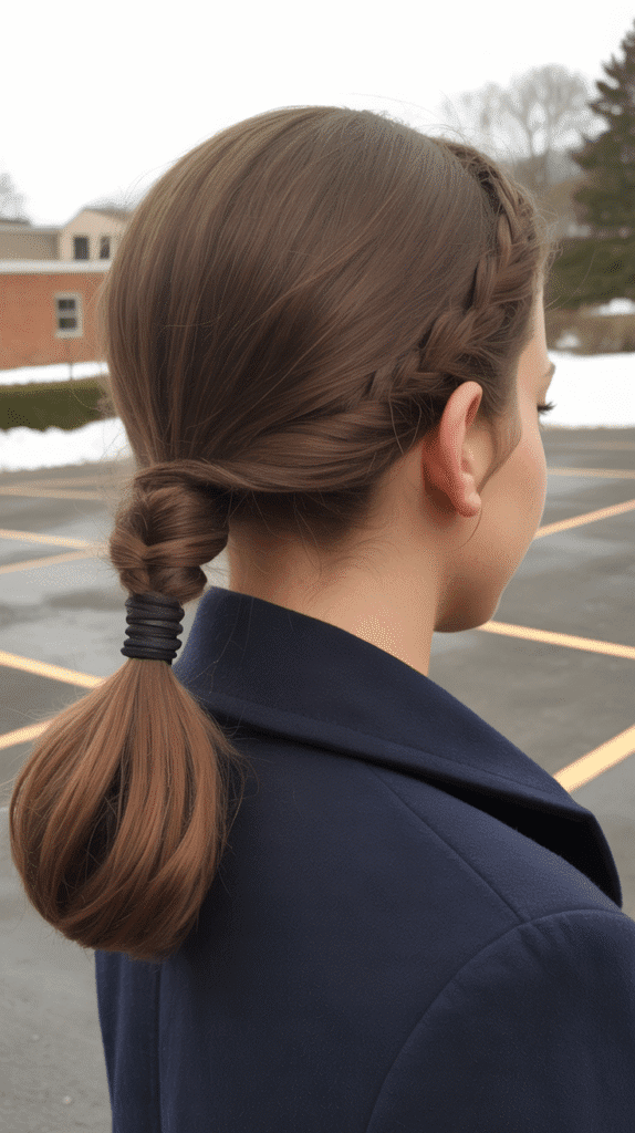 27 Elegant Cute Winter Updo Hairstyles for School 27 Braided Low Ponytail with Wrapped Elastic