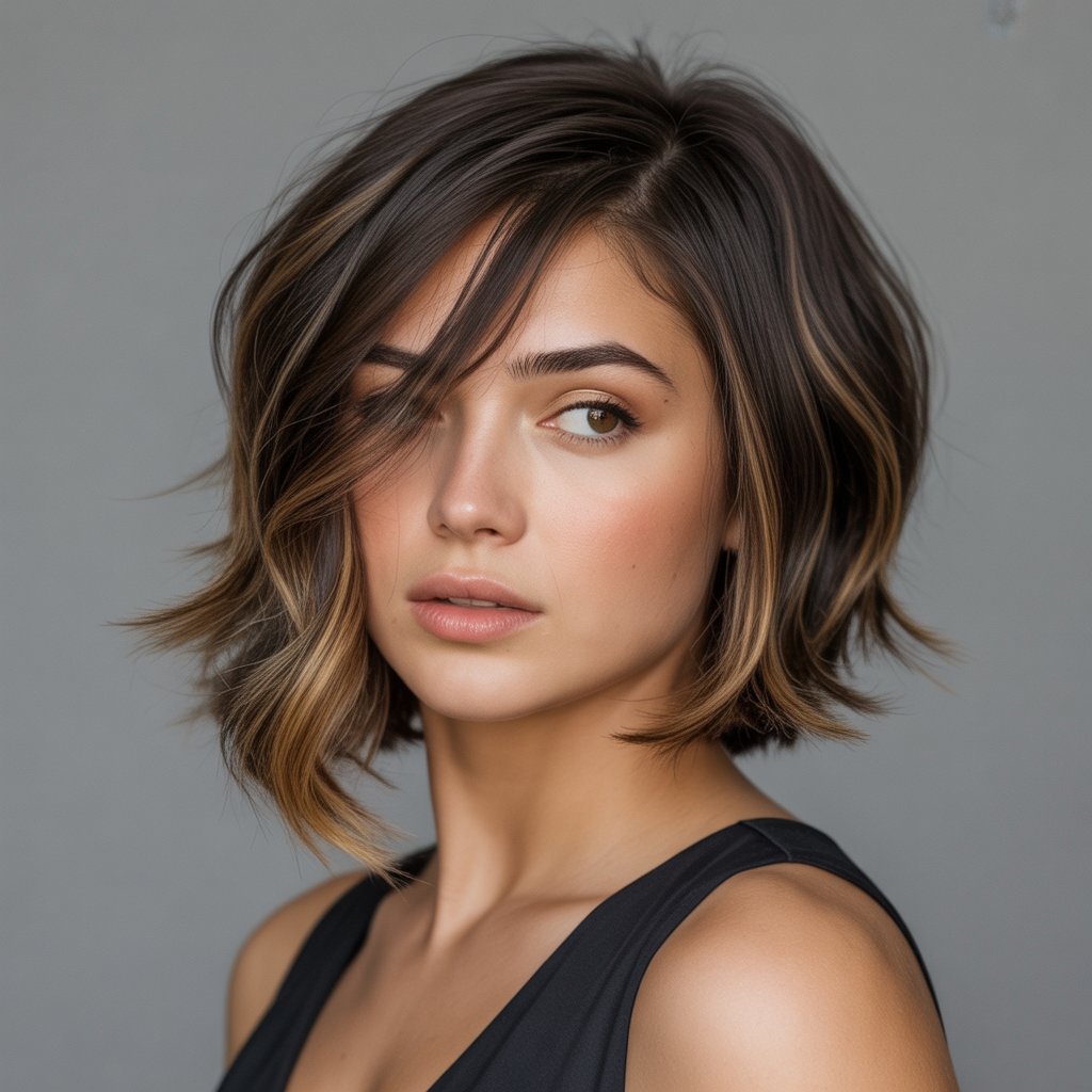 27+ Expert-Approved Hairstyles for Thin Hair and Round Faces 9 Side-Parted Bob with Layers