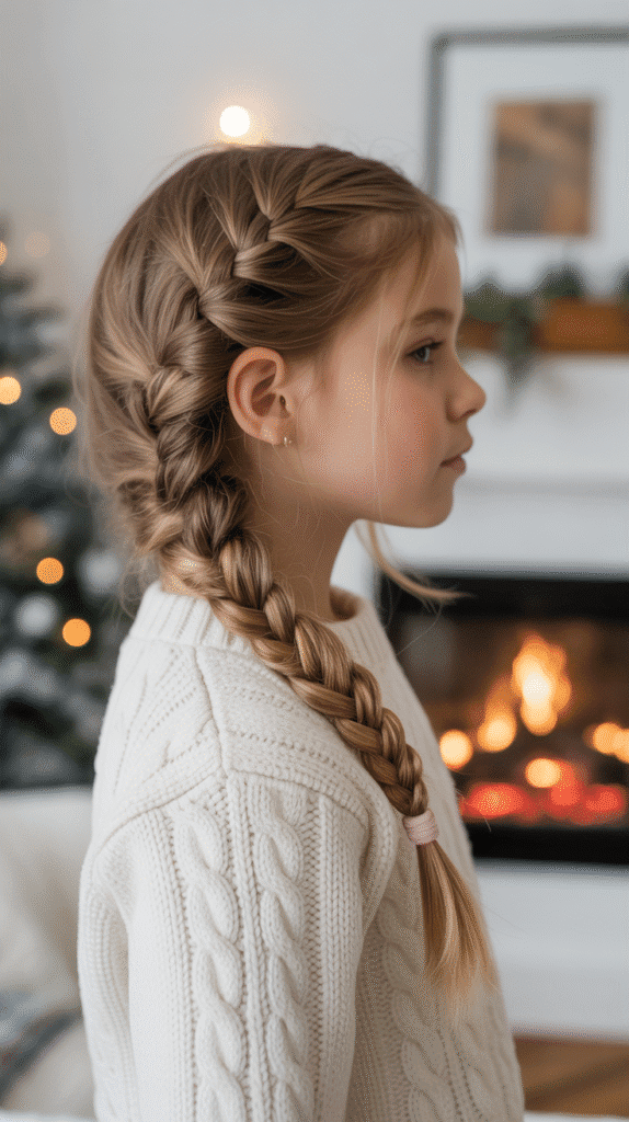 33 Cute Winter Hair Braids for Kids 6 Side Swept Braid