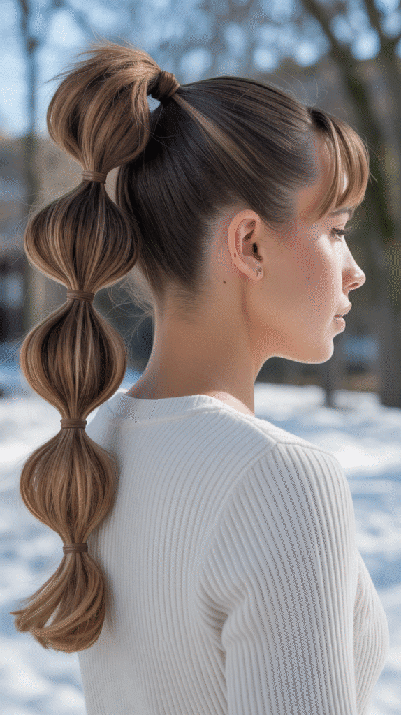 33 Easy and Simple Cute Winter Hairstyles 11 Bubble Ponytail