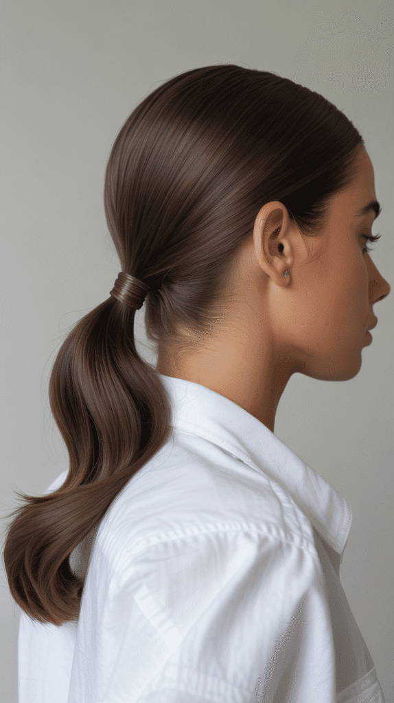 33 Easy and Simple Cute Winter Hairstyles 22 Sleek Low Ponytail