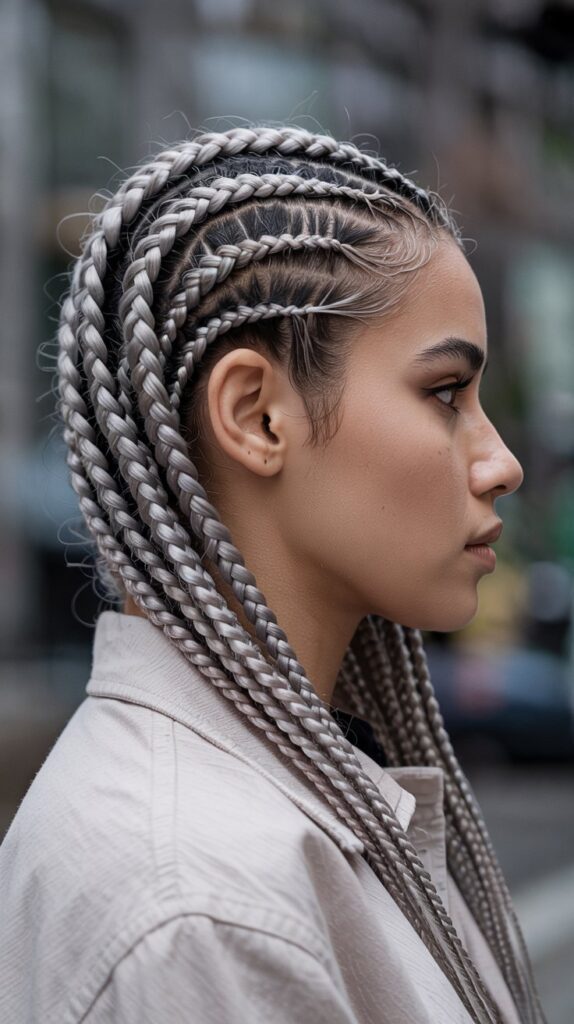 27 Beautiful Winter Hair Braid Color Inspirations 19 Pewter Grey Feed-In Braids