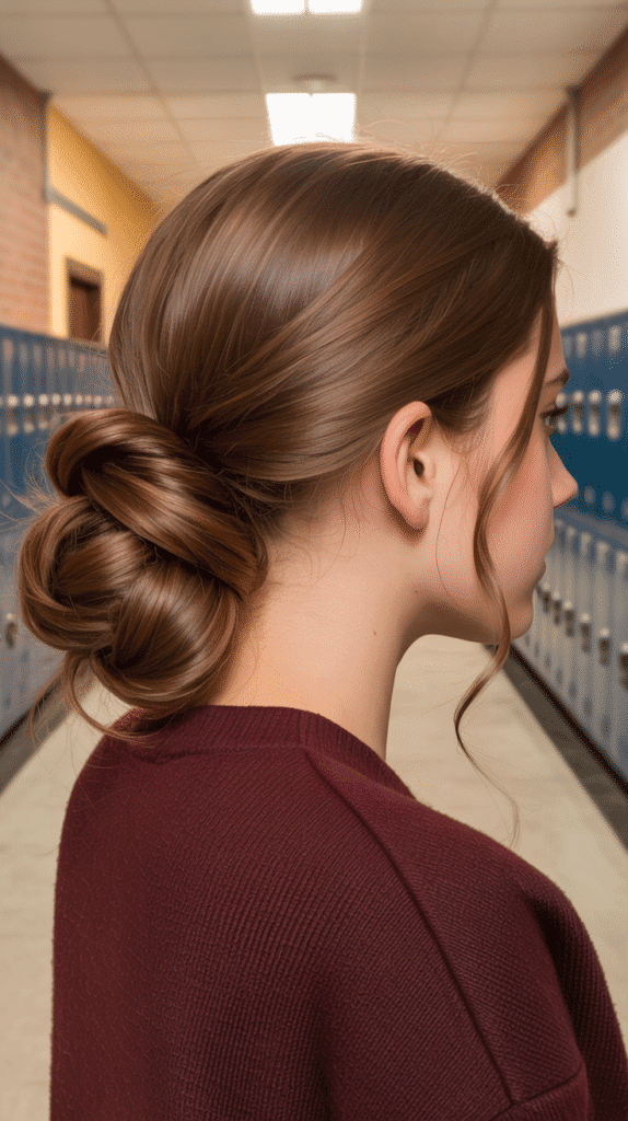 27 Elegant Cute Winter Updo Hairstyles for School 16 Twisted Low Side Bun