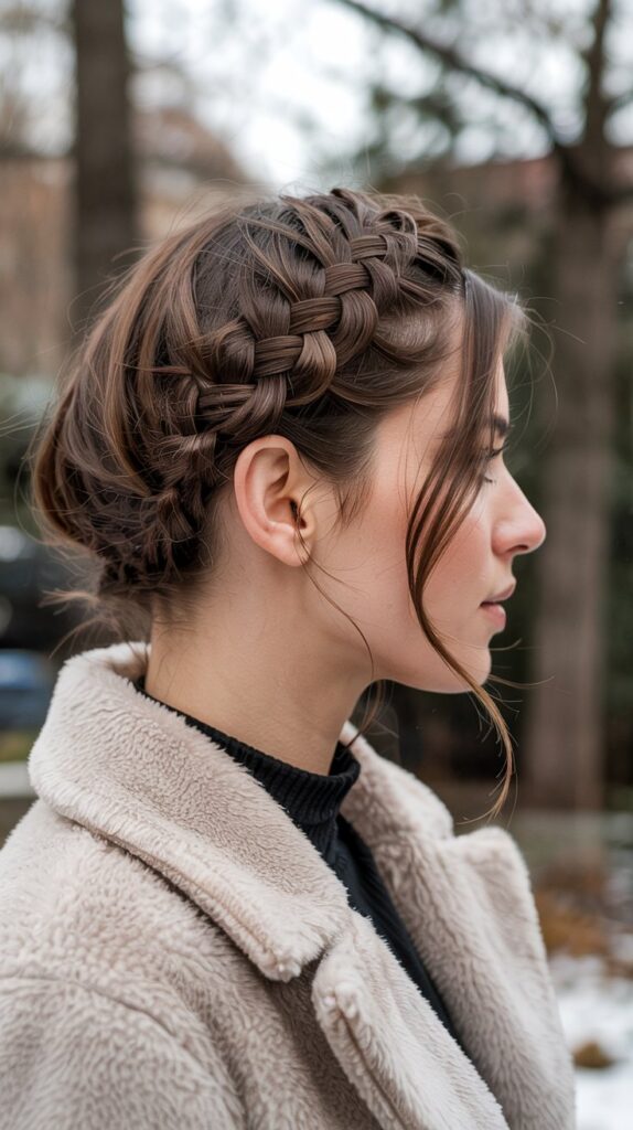 30 Chic Winter Hair Braids for Short Hair 2 Side-Swept French Braid