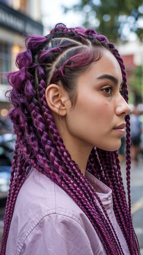 27 Beautiful Winter Hair Braid Color Inspirations 21 Violet Plum Bubble Braids