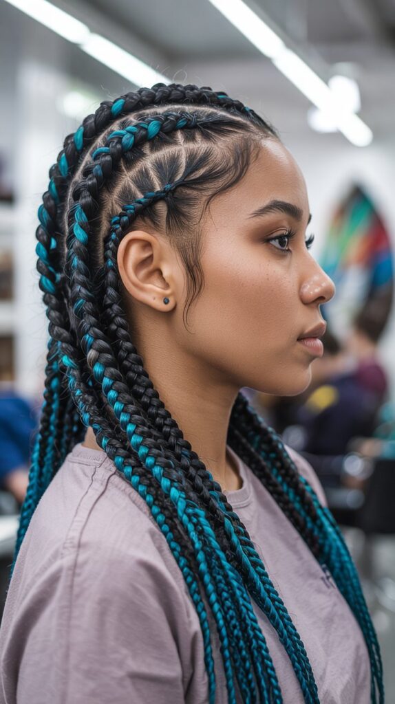 27 Beautiful Winter Hair Braid Color Inspirations 15 Teal Accent on Ghana Braids