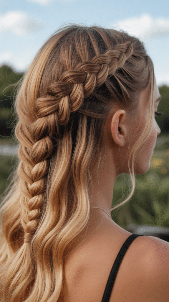 30 Trendy Half-Up Half-Down Hairstyles for HoCo 2025 9 Fishtail Braid Half-Up