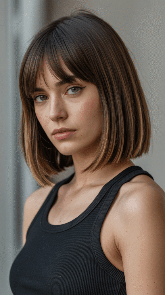 Sleek and Straight Long Bob with Blunt Curtain Bangs