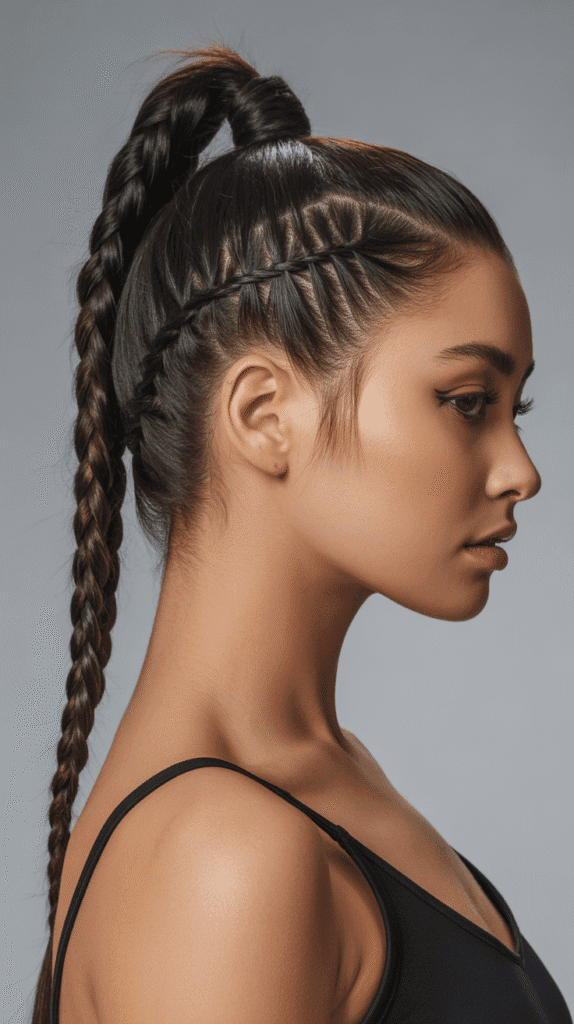 30 Winter Hair Braids Inspired by Aespa 1 Karina's Sleek High Ponytail with Side Braids