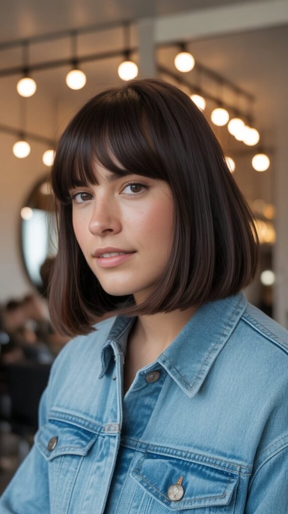 Sleek Lob with Curtain Bangs and Hidden Undercut