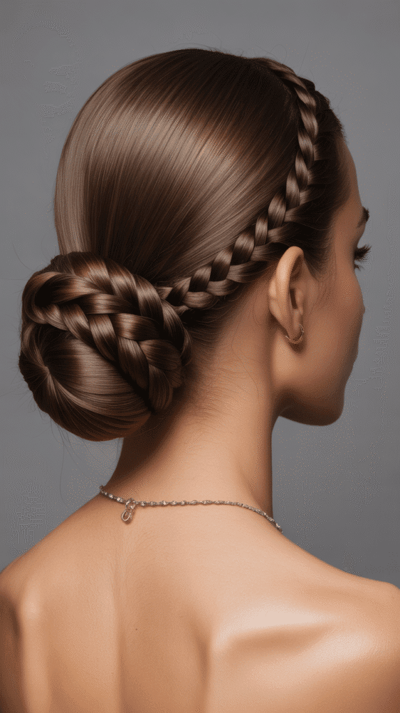 30 Winter Hair Braids Inspired by Aespa 8 Sleek Low Bun with Wrapped Braids