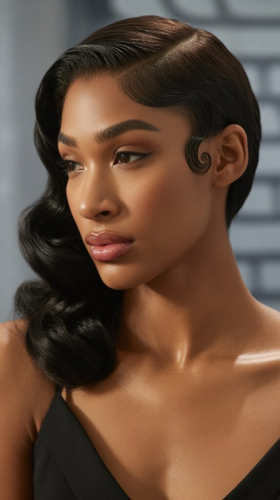 Top 33+ Baddie Hairstyles for Black Women Turn Heads 31 Sleek Side Part with Finger Waves