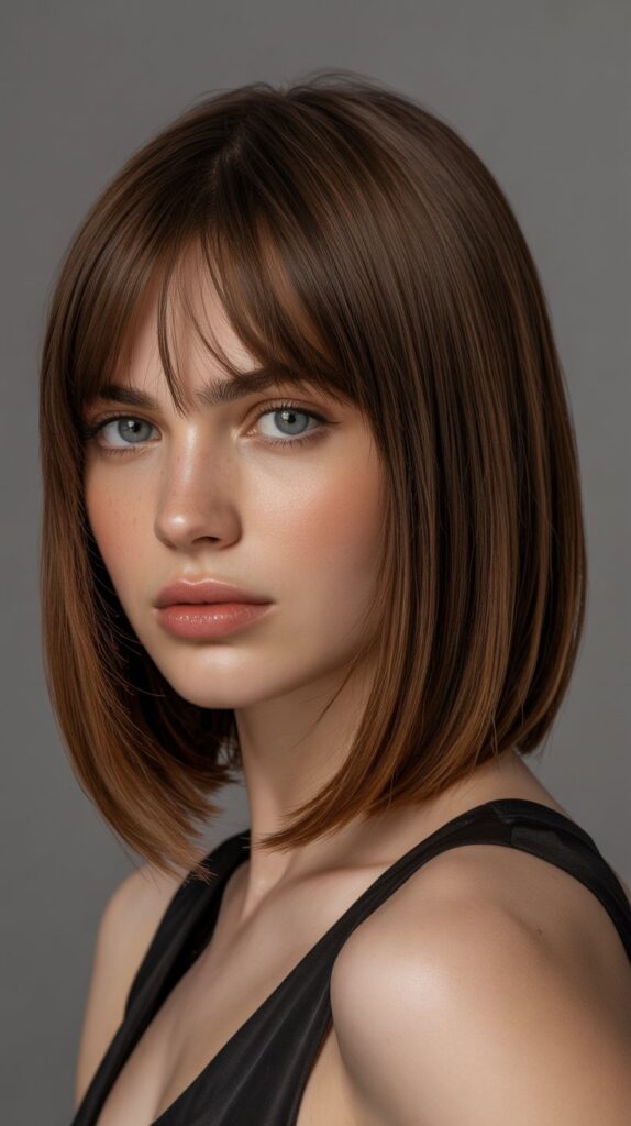 Sleek Straight Bob with Wispy Curtain Bangs